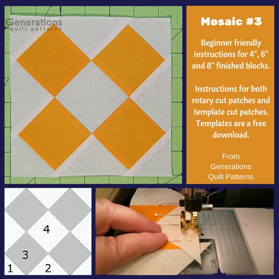 Mosaic 3 Quilt Block Instructions in 3 sizes