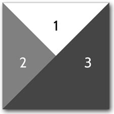 3 patch quarter square triangle drawing, 3 fabrics