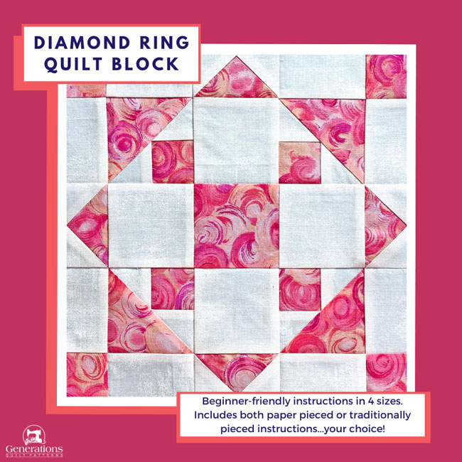 The Diamond Ring quilt block tutorial using traditional piecing methods