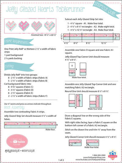 Jelly Glazed Hearts Tablerunner Shortcut Quilt Pattern by Fat Quarter Shop finishes at 19½" x 68&#189"