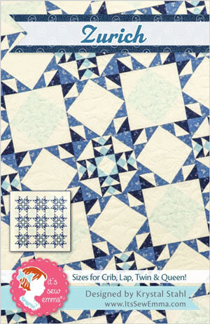 Zurich quilt pattern by Krystal Stahl
for It's Sew Emma, multiple sizes