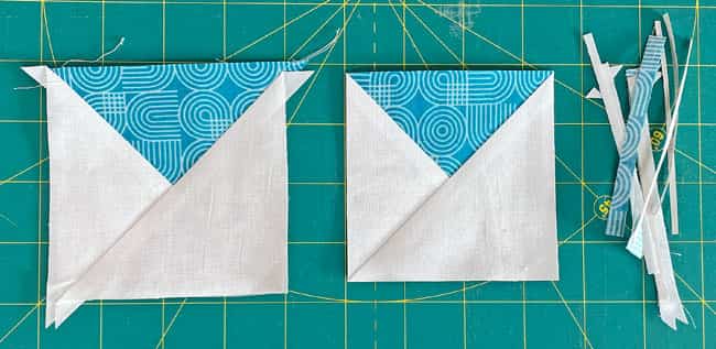 An untrimmed QST (left), after trimming (center), and the waste (right)