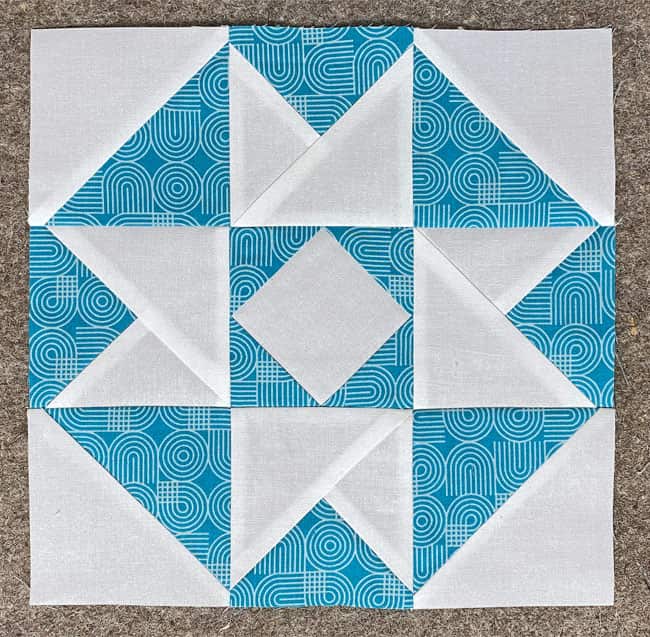 The finished, pressed Air Castle quilt block