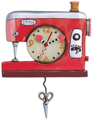 Sewing Machine Pendulum Clock, 9" x 12", Watermelon Pink