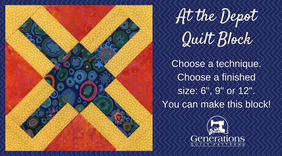 “At the Depot” Free Paper Pieced Quilt Block Pattern designed by Julie Baird from Generations Quilt Patterns