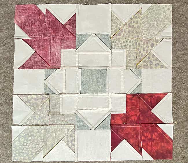 The sample Autumn Leaves quilt block viewed from the back side The sample Autumn Leaves quilt block viewed from the back side