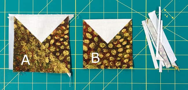 An untrimmed (left) and trimmed QST 'B' (center). The waste is on the right. An untrimmed (left) and trimmed QST 'B' (center). The waste is on the right.