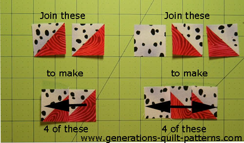 Stitch four each of the following two groups of patches Stitch four each of the following two groups of patches