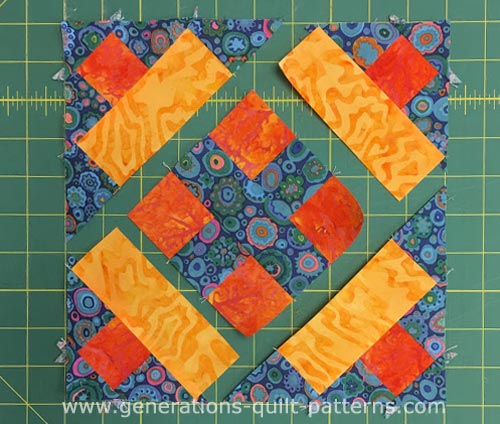 Arrange the sewn units into diagonal rows Arrange the sewn units into diagonal rows