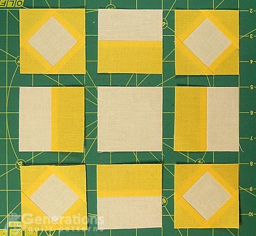 The cut and sewn patches are arranged in rows for stitching The cut and sewn patches are arranged in rows for stitching