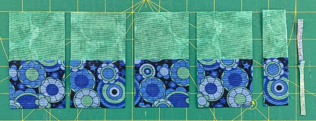 Subcut the strip set into four pieces Subcut the strip set into four pieces