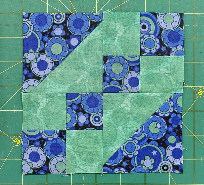 Our finished Buckeye Beauty quilt block sample from the front