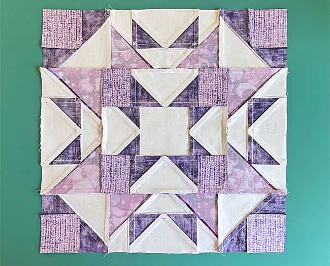 The finished sample Castle Garden quilt block from the backside The finished sample Castle Garden quilt block from the backside