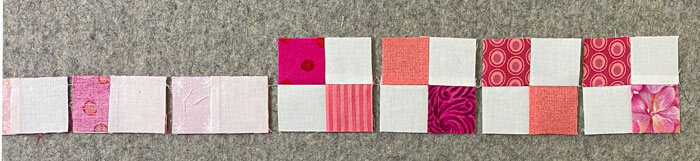 Pressing chained pieced 4-patches Pressing chained pieced 4-patches
