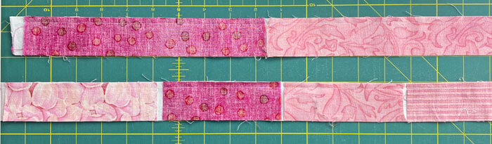 Strip piecing to make the strip sets for 4-patches Strip piecing to make the strip sets for 4-patches