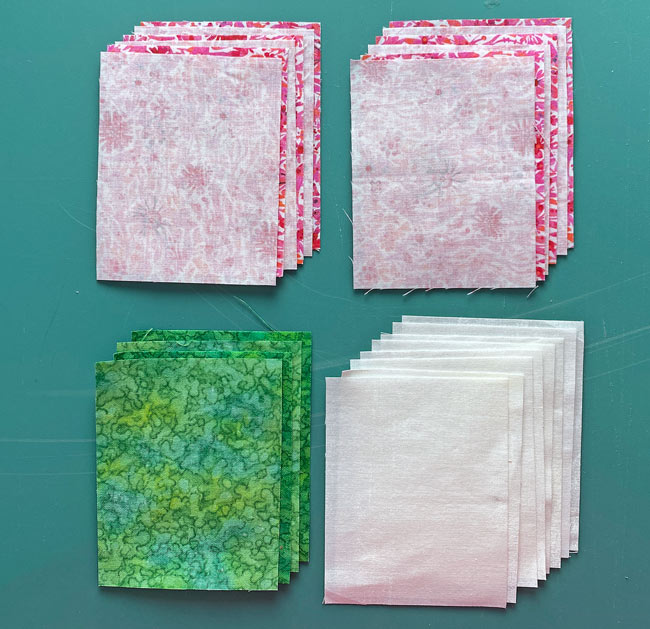 Patches layered in pairs of right sides together Patches layered in pairs of right sides together
