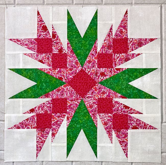 The finished sample Christmas Cactus quilt block The finished sample Christmas Cactus quilt block
