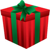 A Christmas present wrapped in a red box with a green bow
