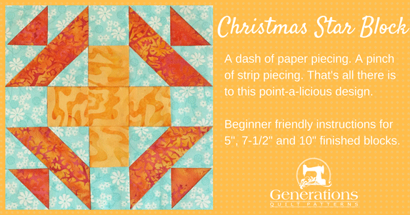 A dash of paper piecing. A pinch of strip piecing. That's all there is to this point-a-licious design. Instructions for 5", 7-1/2" and 10" finished blocks.