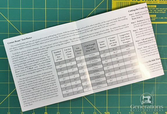 Corner Beam Ruler instruction sheet, 2 of 8 pages