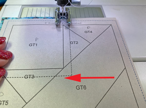 Sew on the line between GT1 and GT2 Sew on the line between GT1 and GT2