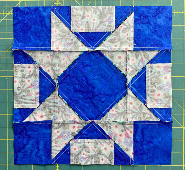The finished backside of our Cross and Square quilt block sample The finished backside of our Cross and Square quilt block sample