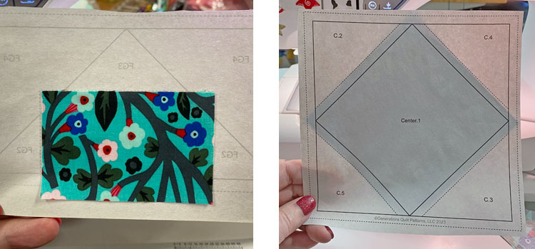 Use a glue stick to hold the first patch in the FG and SiaS in place on the unprinted side of the pattern