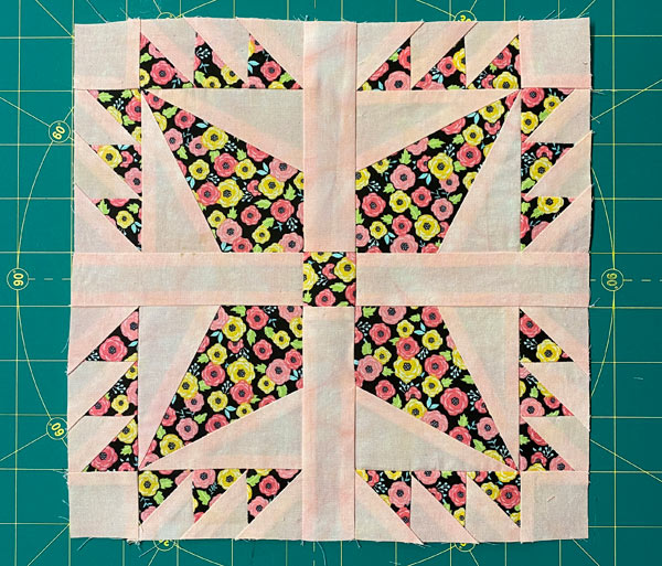 The finished Cross and Star quilt block sample The finished Cross and Star quilt block sample