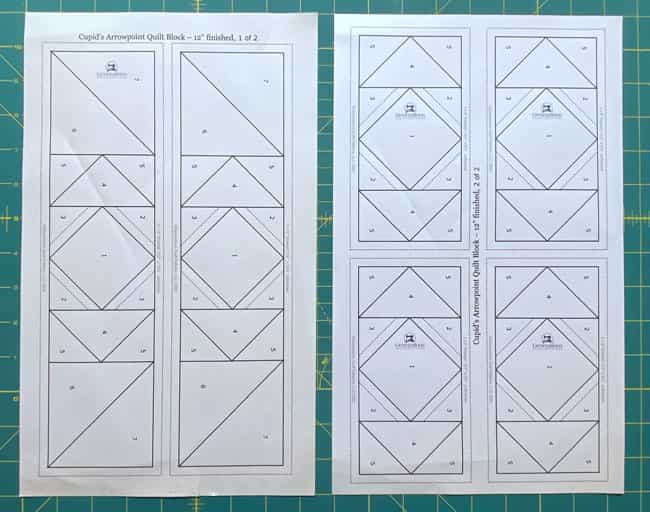 The 12" finished block pattern printed on 8&#189;" x 14" paper piecing paper