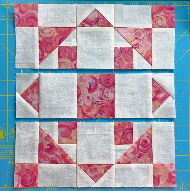 The units in each row are sewn together The units in each row are sewn together