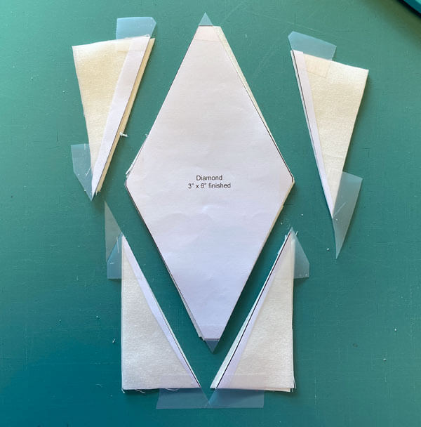 Trim away the excess fabric to create the Diamond patches Trim away the excess fabric to create the Diamond patches