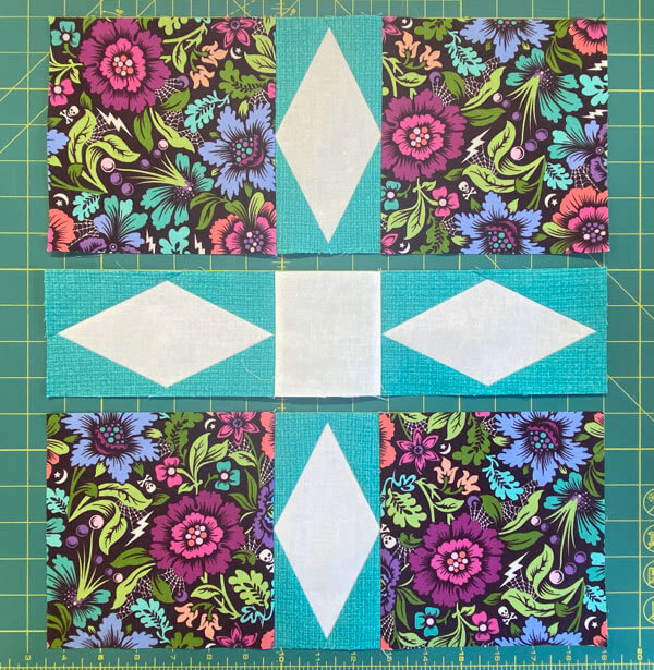 The Darting Minnows units are sewn into rows The Darting Minnows units are sewn into rows