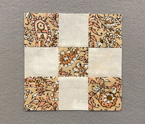 Sew the 3 units together to create your center 9-patch Sew the 3 units together to create your center 9-patch