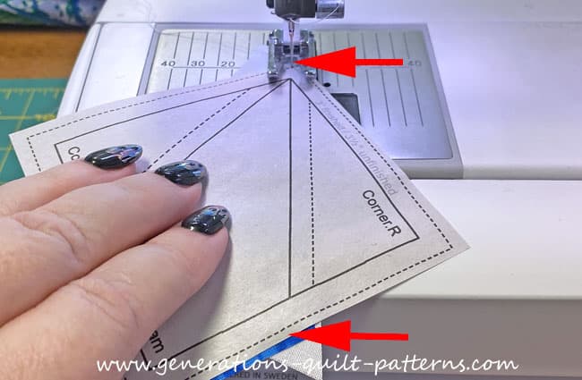 Sewing the first Corner patch Sewing the first Corner patch