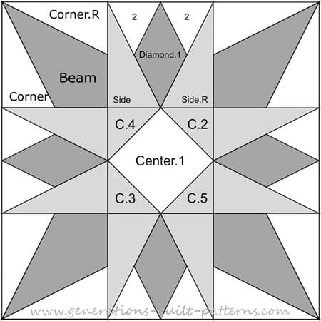 The Diamond Rays Star quilt block design The Diamond Rays Star quilt block design