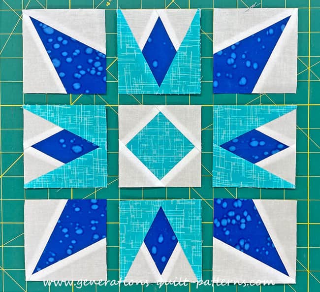 All the units arranged into the Diamond Rays Star quilt block design All the units arranged into the Diamond Rays Star quilt block design