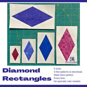 Click here to learn to make a Diamond Rectangle quilt block in 5 sizes