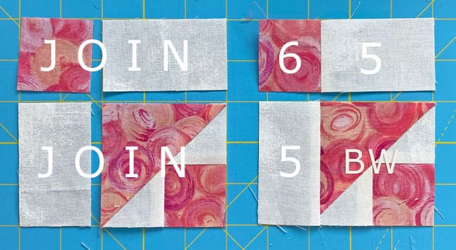 Lay out the patches for a Corner unit--one #6, two #5, and one BW Lay out the patches for a Corner unit--one #6, two #5, and one BW