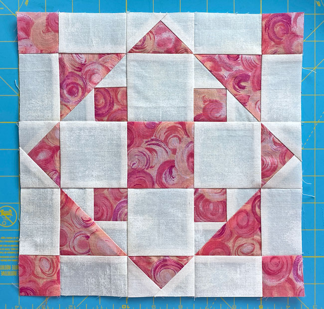 Our finished Diamond Ring quilt block sample Our finished Diamond Ring quilt block sample