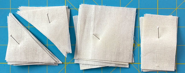 All the patches in a group are right side up with a pin through the top All the patches in a group are right side up with a pin through the top