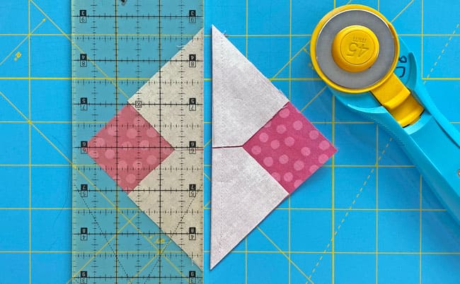 Cut the sewn patch in half between the stitching lines