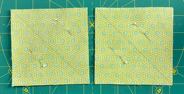 Squares are marked and pinned ready for sewing Squares are marked and pinned ready for sewing