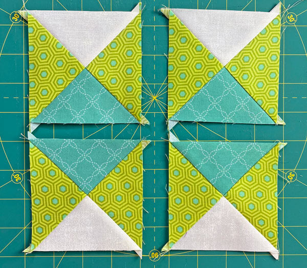 Four QST's sewn but not trimmed Four QST's sewn but not trimmed