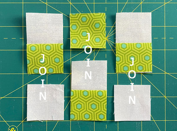 Add a #5 or #6 to the two patches to create the strata for the 9-patch Add a #5 or #6 to the two patches to create the strata for the 9-patch