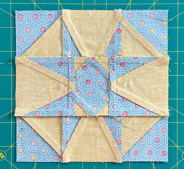 A view of the Doris' Delight quilt block from the backside A view of the Doris' Delight quilt block from the backside