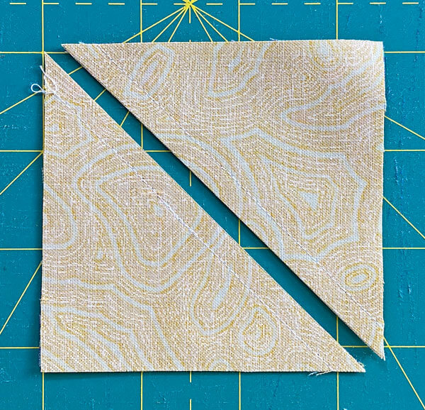 Cut each sewn pair of #1 and #2 in half on the drawn line