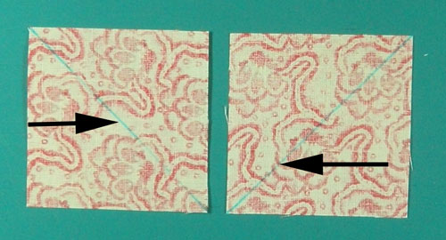 Draw diagonal stitching lines on the sky fabric