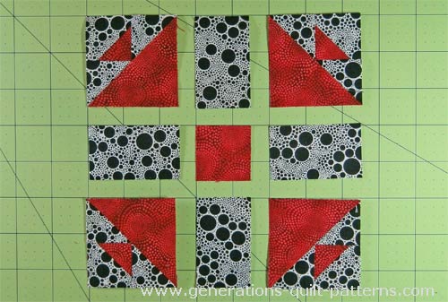 Lay out the patches into three rows Lay out the patches into three rows