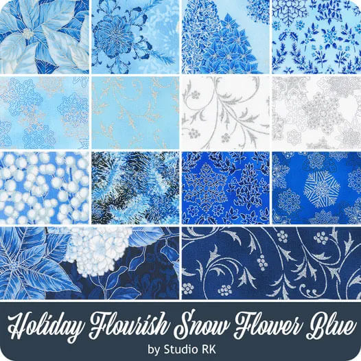 Holiday Flourish Snow Flower Blue fabric collection by Studio RK for Robert Kaufman