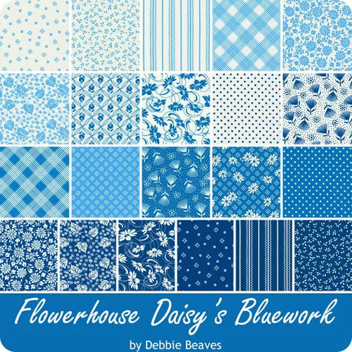 Flowerhouse Daisy's Bluework by Debbie Beaves for Robert Kaufman